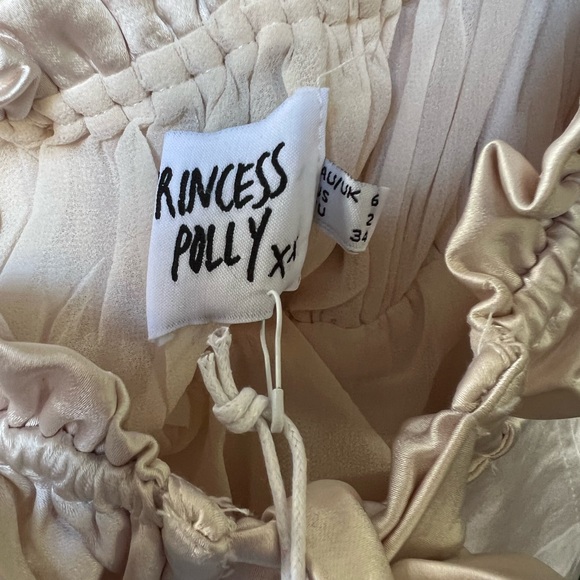 NWT PRINCESS POLLY US 2 OFF WHITE CORSET TOP WITH SATIN FRILLS AND PUFF SLEEVE - Picture 4 of 5